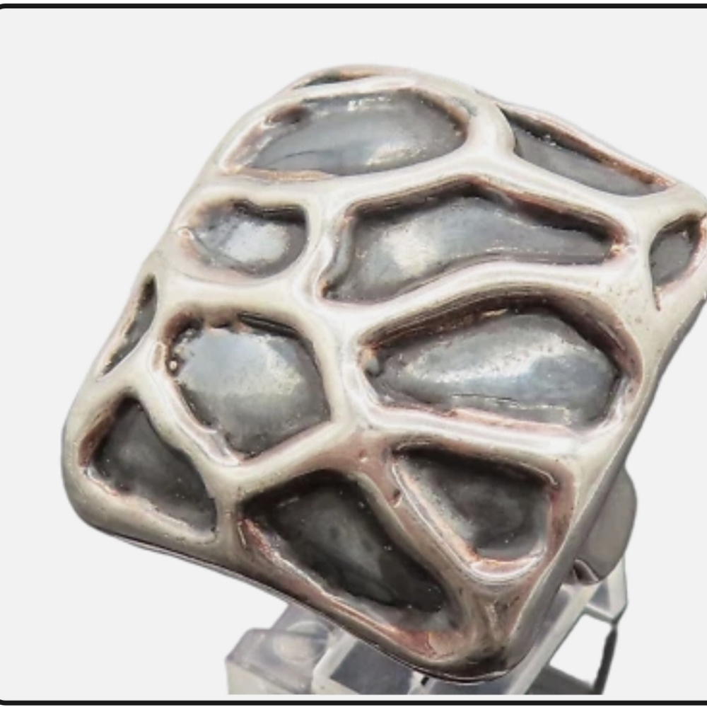 Chunky 925 Sterling Silver Honeycomb Statement Ring